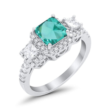 Princess Cut Simulated Paraiba Tourmaline CZ Engagement Ring 925 Sterling Silver